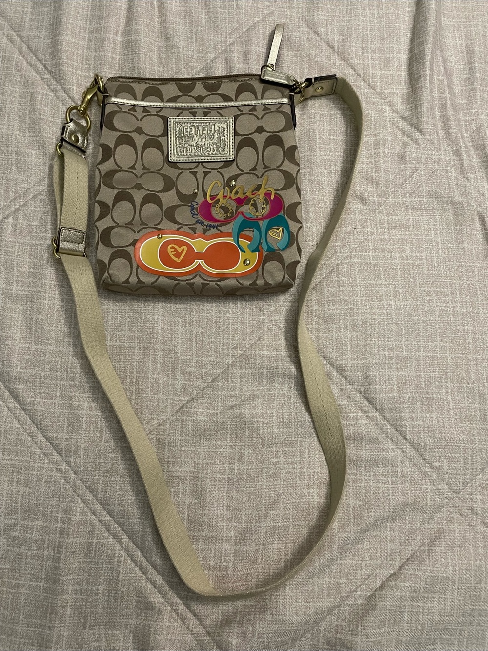 Coach Khaki Signature Crossbody with Multicolor Graphic Accents
